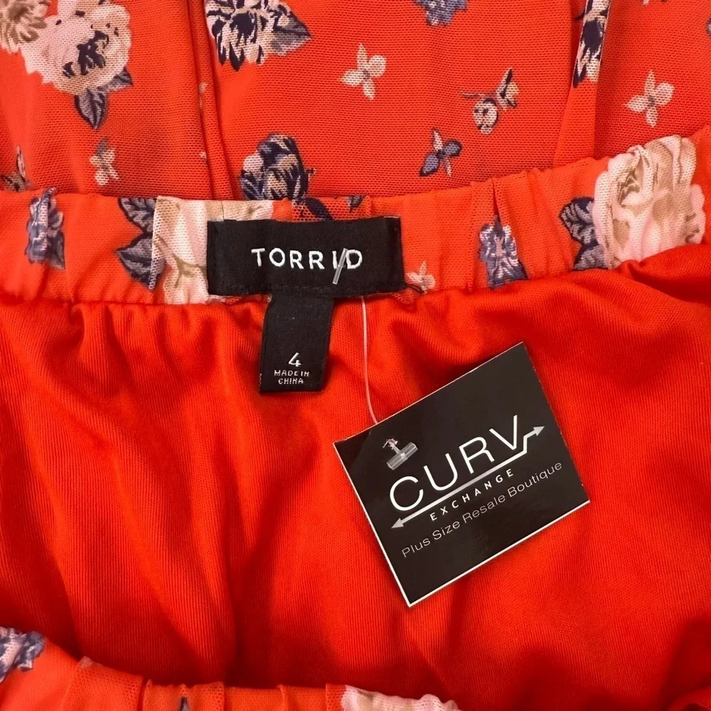 Torrid Orange Floral Mesh Skater Skirt - Size 4 (26)